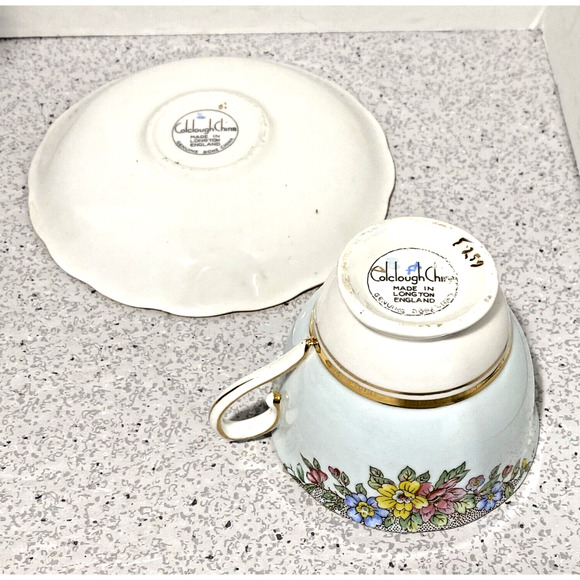 Colclough England Bone China Footed Tea Cup & Saucer Set Pale Blue & Floral - Picture 7 of 9